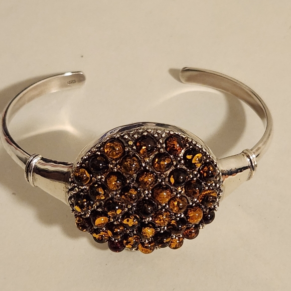 Jewelry - Handmade heavy genuine Baltic Amber and Sterling Silver cuff Bracelet New 26.5 G